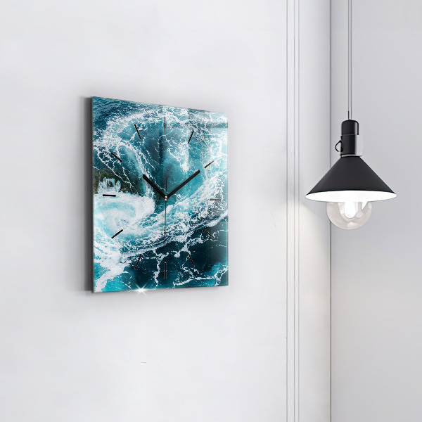 Square wall clock Swirling foamy waves