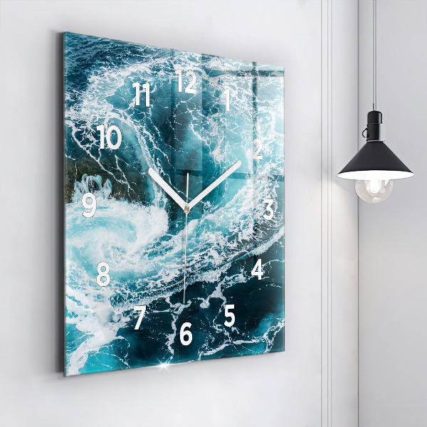 Square wall clock Swirling foamy waves