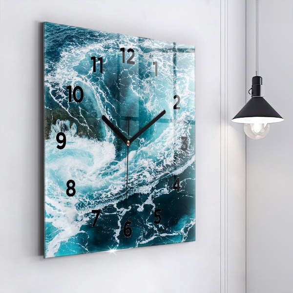 Square wall clock Swirling foamy waves