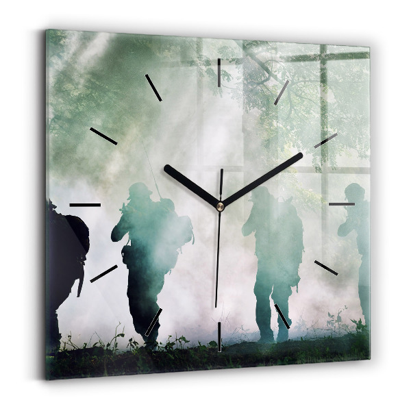 Square wall clock Army in the forest soldiers