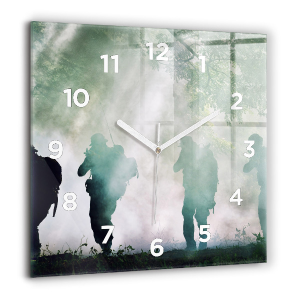 Square wall clock Army in the forest soldiers