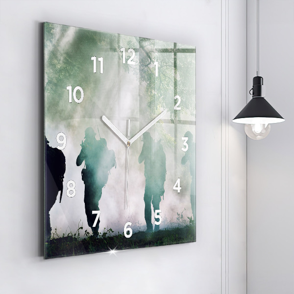 Square wall clock Army in the forest soldiers