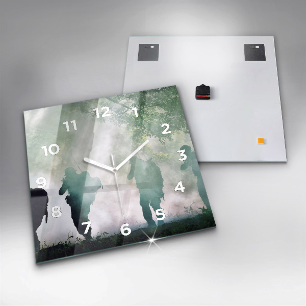 Square wall clock Army in the forest soldiers