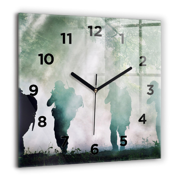 Square wall clock Army in the forest soldiers