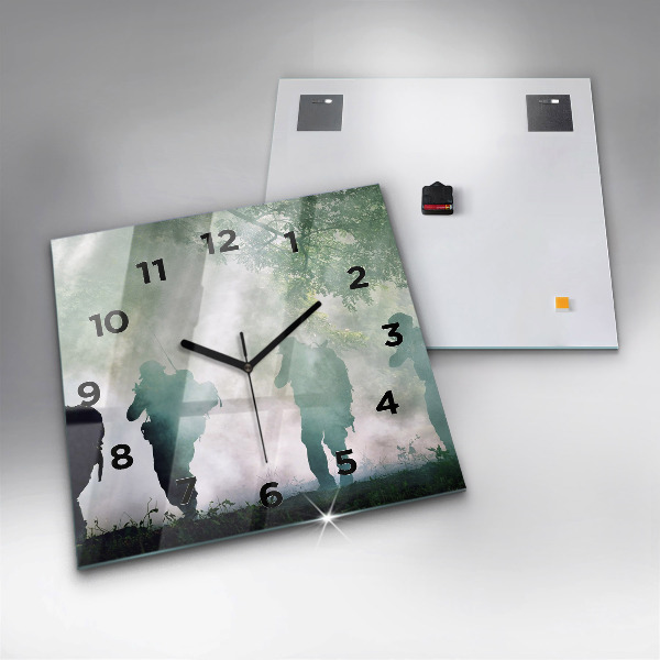 Square wall clock Army in the forest soldiers