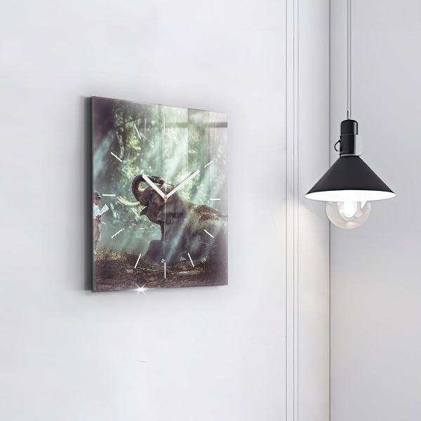 Square wall clock A boy is reading a book