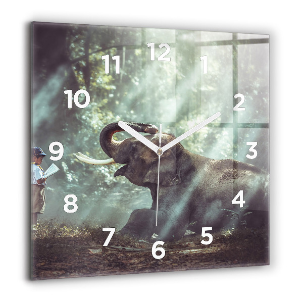 Square wall clock A boy is reading a book