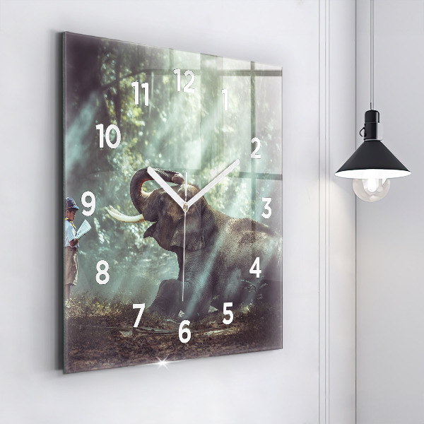 Square wall clock A boy is reading a book
