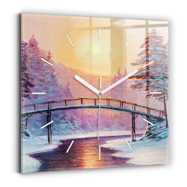 Square wall clock Christmas tree and bridge