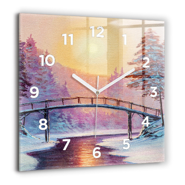 Square wall clock Christmas tree and bridge