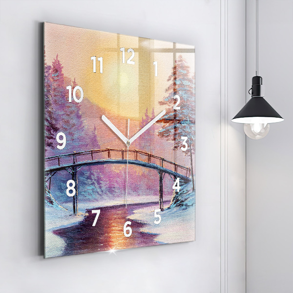 Square wall clock Christmas tree and bridge