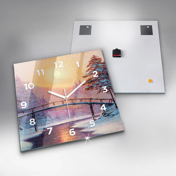 Square wall clock Christmas tree and bridge