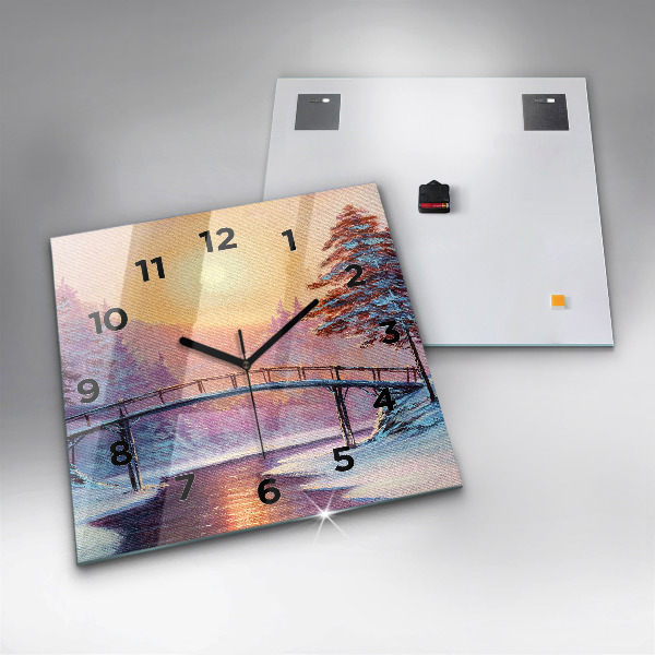 Square wall clock Christmas tree and bridge
