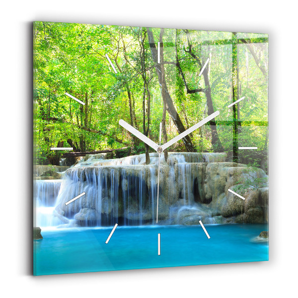 Square wall clock Waterfall in the forest