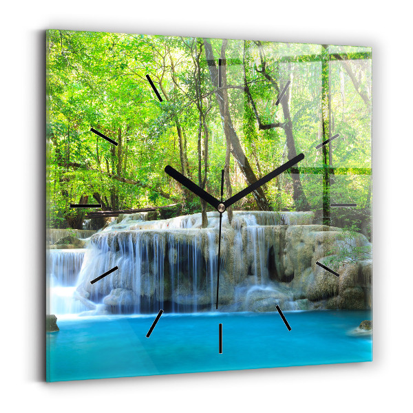 Square wall clock Waterfall in the forest