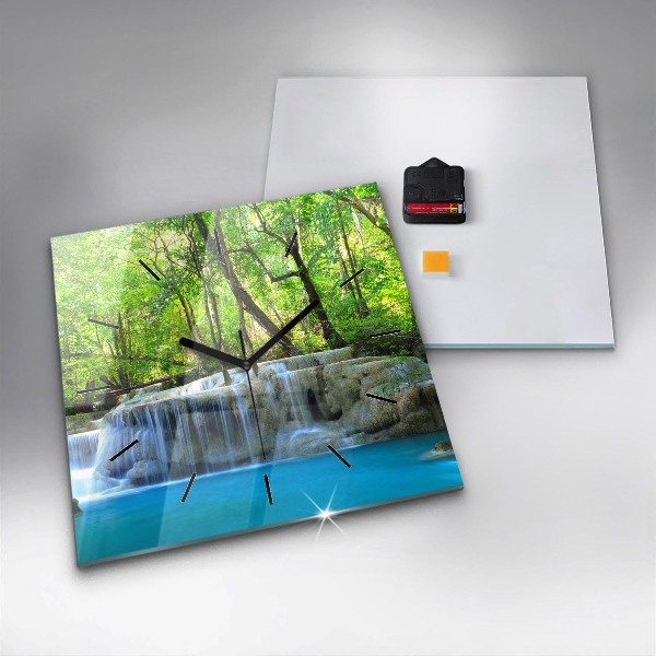 Square wall clock Waterfall in the forest
