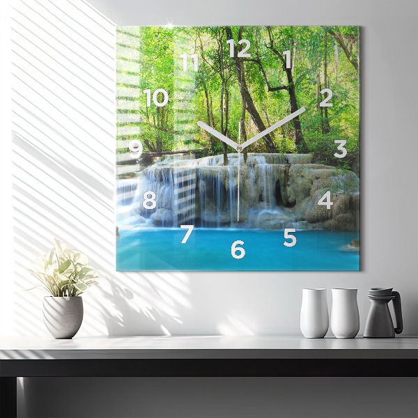 Square wall clock Waterfall in the forest