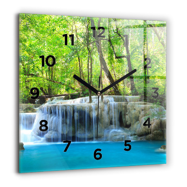 Square wall clock Waterfall in the forest