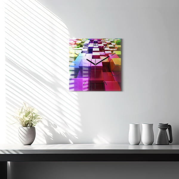 Square wall clock Colored cubes