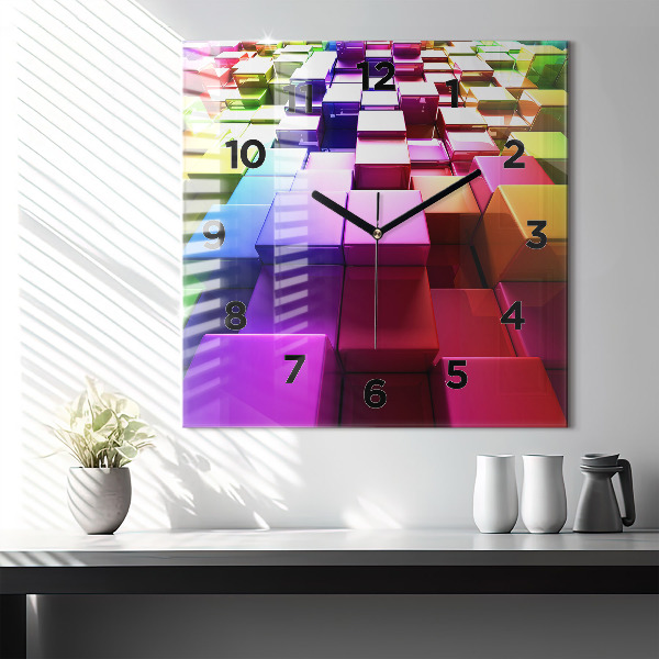 Square wall clock Colored cubes