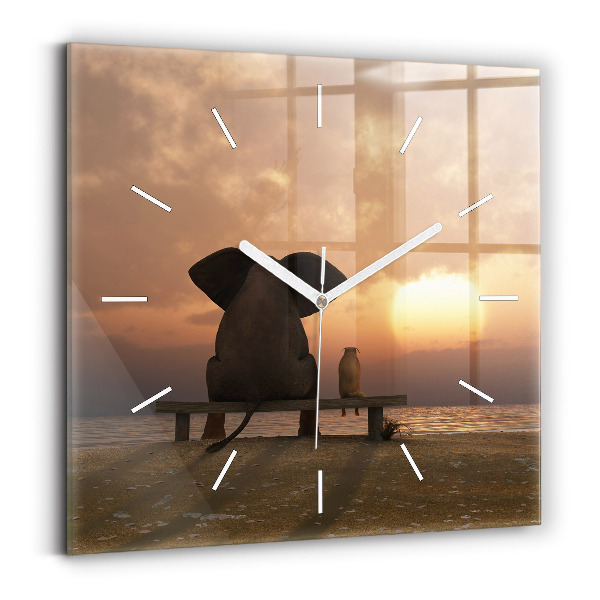Square wall clock Animals and sunset