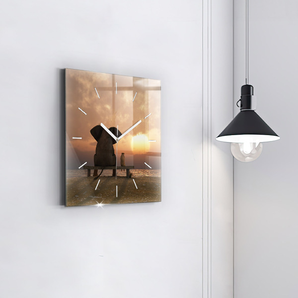 Square wall clock Animals and sunset