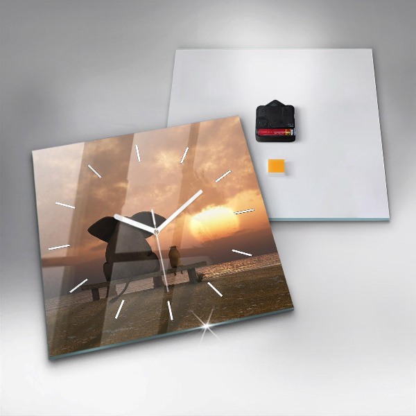 Square wall clock Animals and sunset