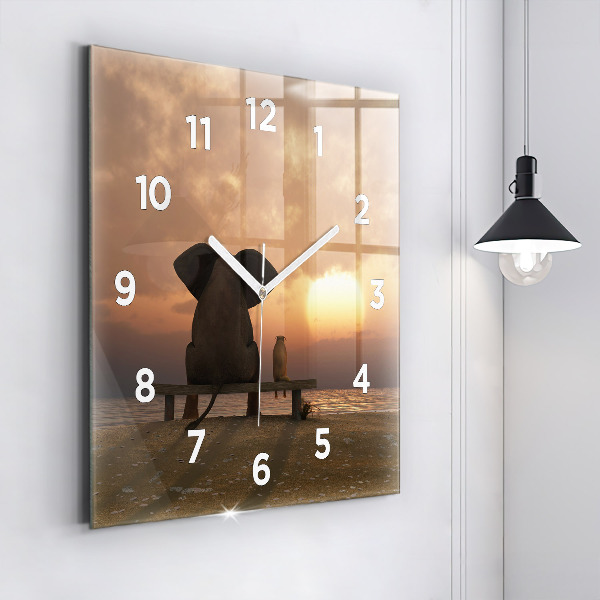 Square wall clock Animals and sunset