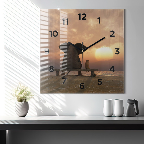 Square wall clock Animals and sunset