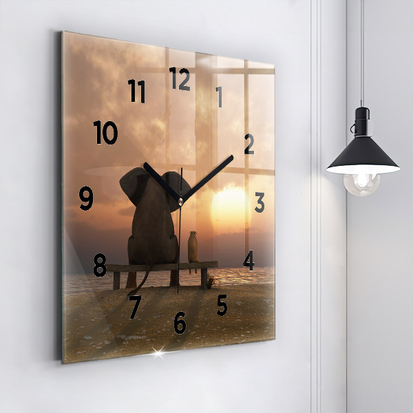 Square wall clock Animals and sunset