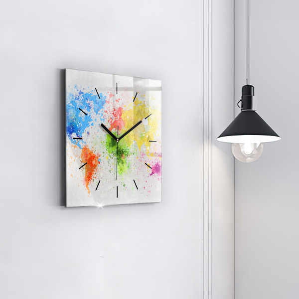 Square wall clock World map on paper
