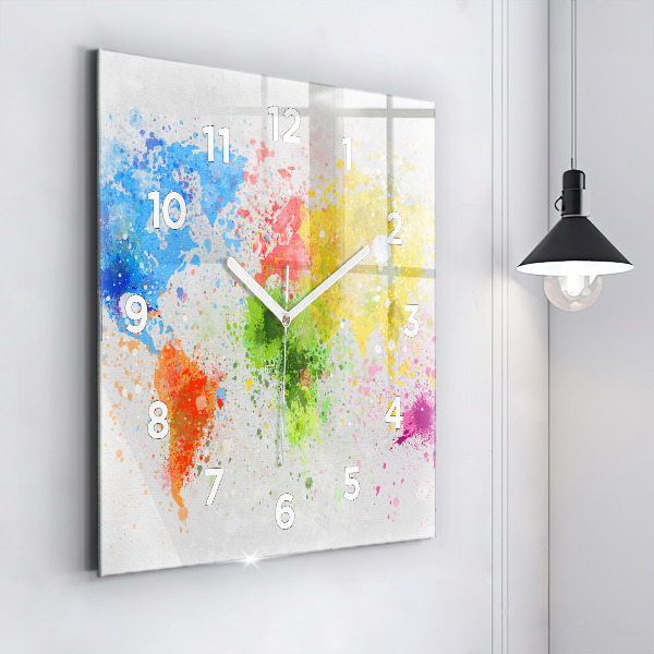 Square wall clock World map on paper