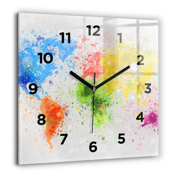 Square wall clock World map on paper