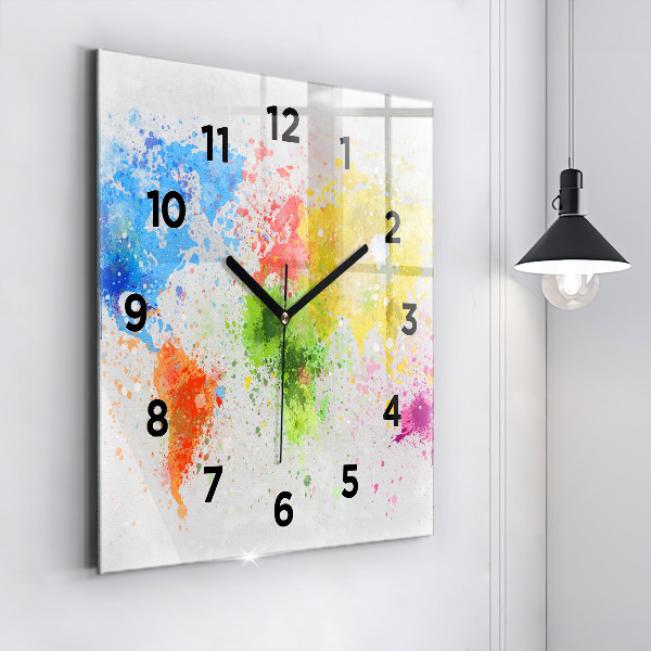 Square wall clock World map on paper