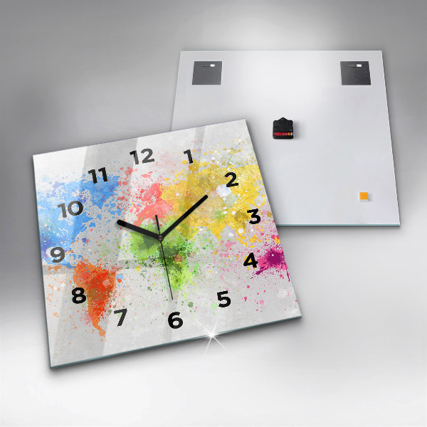 Square wall clock World map on paper
