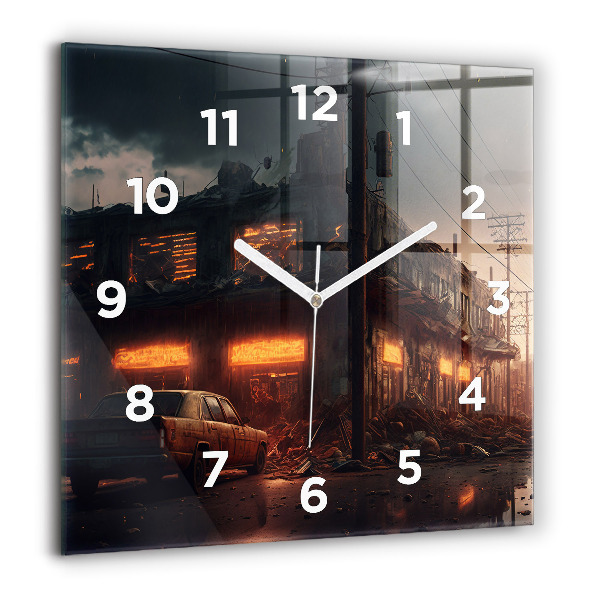 Square wall clock Apocalyptic building