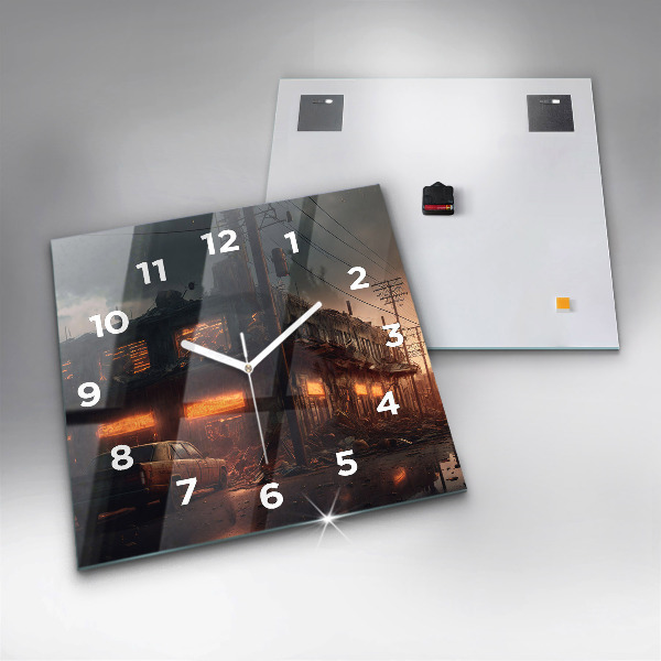 Square wall clock Apocalyptic building