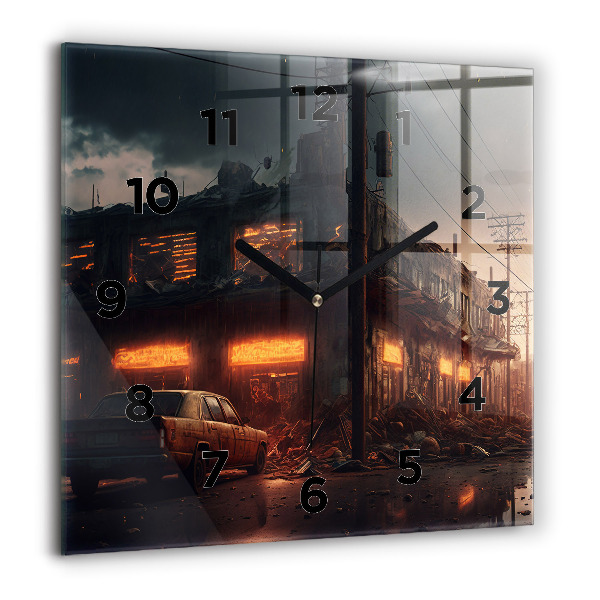 Square wall clock Apocalyptic building