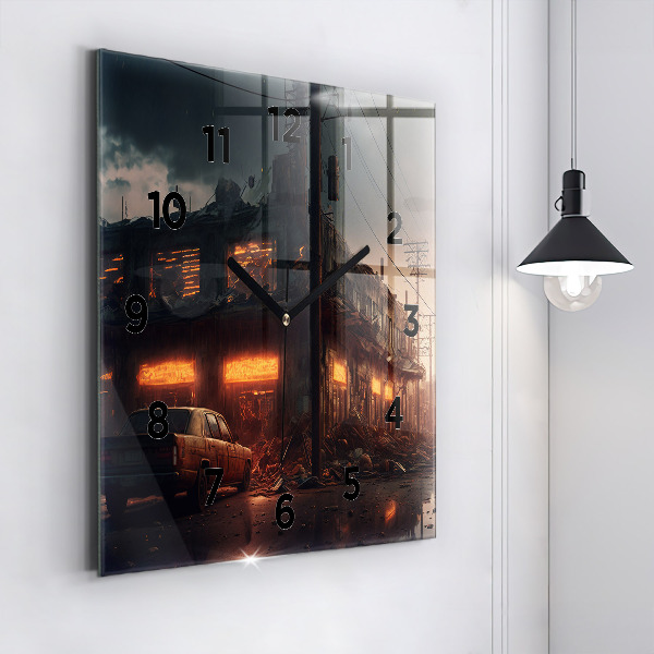 Square wall clock Apocalyptic building