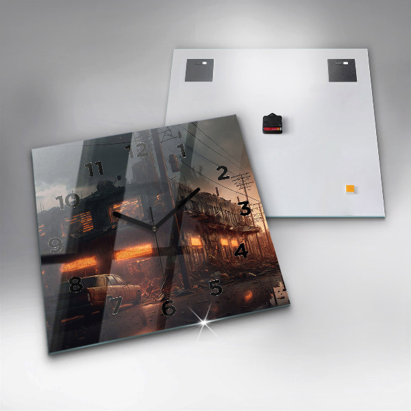 Square wall clock Apocalyptic building