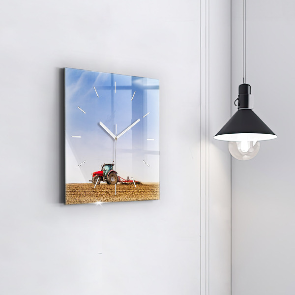 Square wall clock Farmer on a tractor