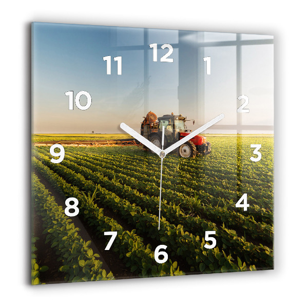 Square wall clock Tractor in a farm field