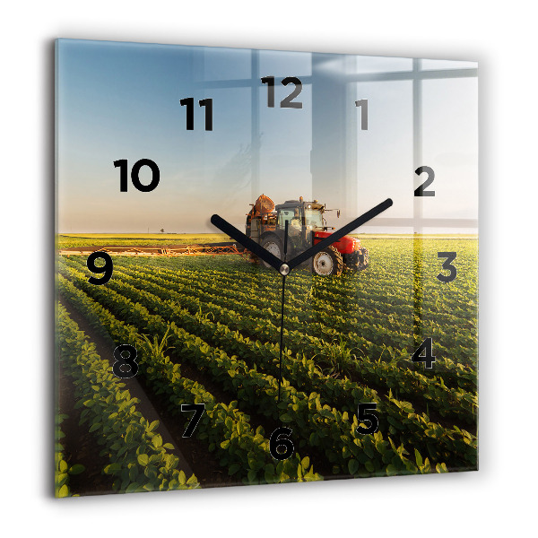 Square wall clock Tractor in a farm field