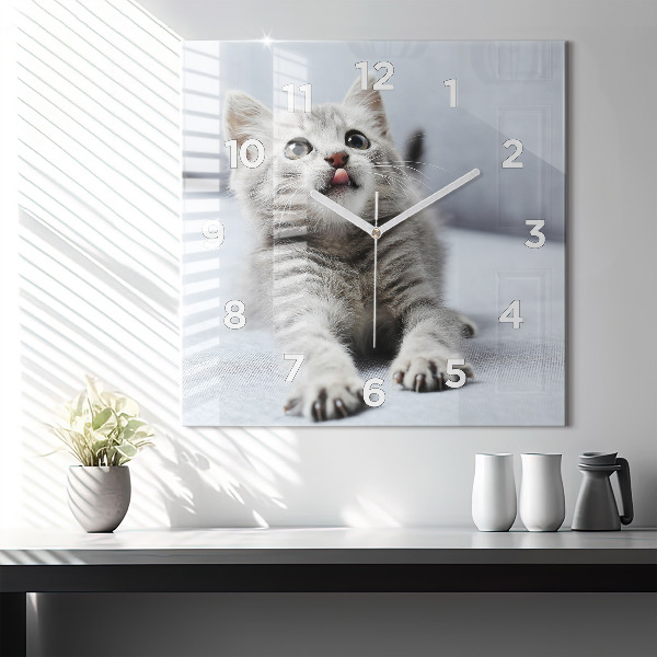 Square wall clock Cat on the couch
