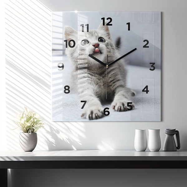 Square wall clock Cat on the couch