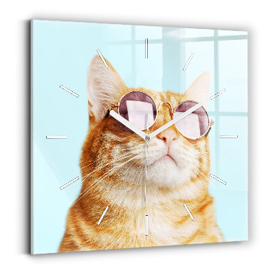 Square wall clock Funny cat with glasses