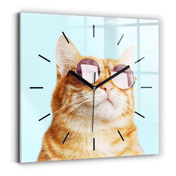 Square wall clock Funny cat with glasses