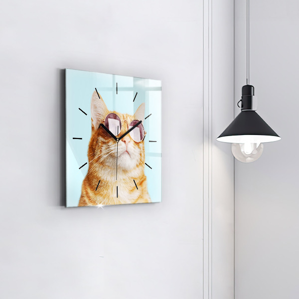Square wall clock Funny cat with glasses