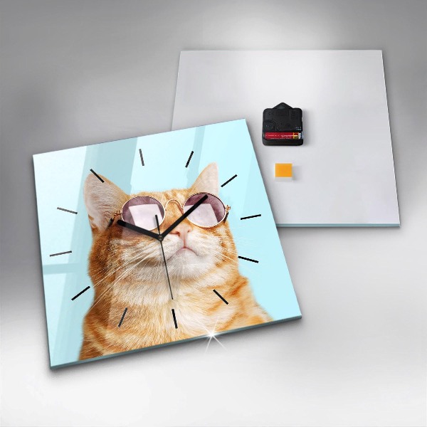 Square wall clock Funny cat with glasses