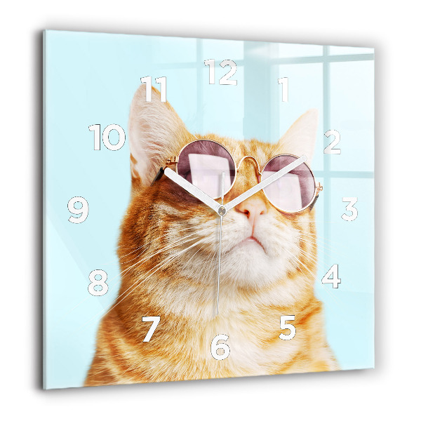 Square wall clock Funny cat with glasses